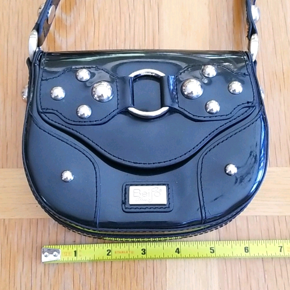 Beijo Silver Stud Black Biker Crossbody Mini Bag - Picture 10 of 16